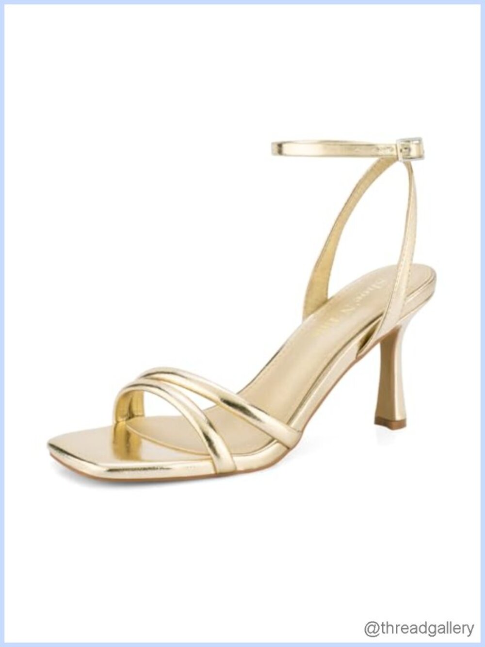 Women's PU Leather Strappy Stiletto Heeled Sandals Square Toe Ankle Buckle